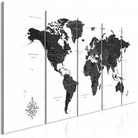 Tablou Black And White Map (5 Parts) Narrow