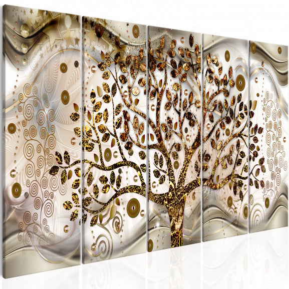 Tablou Tree And Waves (5 Parts) Brown