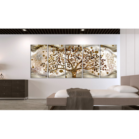 Tablou Tree And Waves (5 Parts) Brown-01