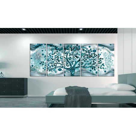 Tablou Tree And Waves (5 Parts) Blue-01