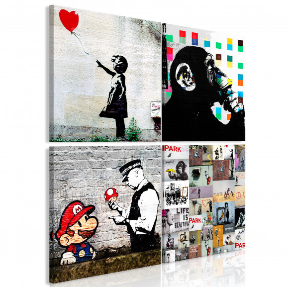 Tablou Banksy Collage (4 Parts)