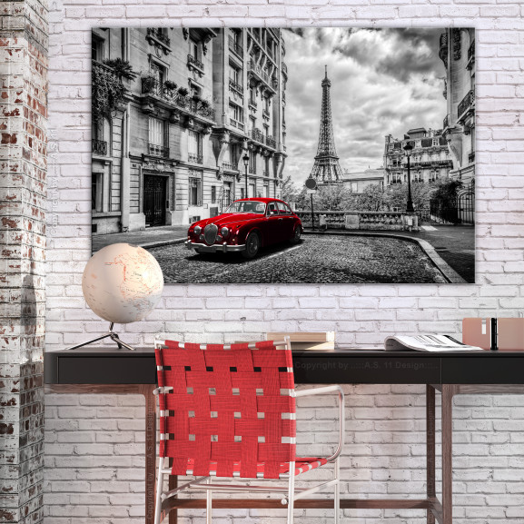 Tablou car in paris (1 part) red wide