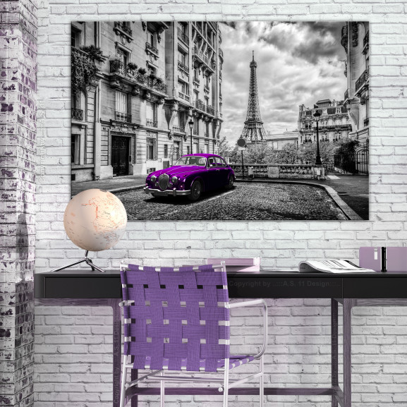 Tablou Car In Paris (1 Part) Violet Wide