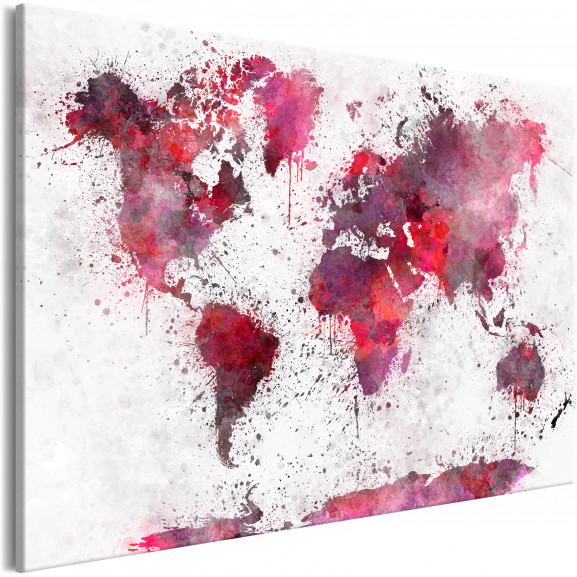 Tablou World Map: Red Watercolors (1 Part) Wide