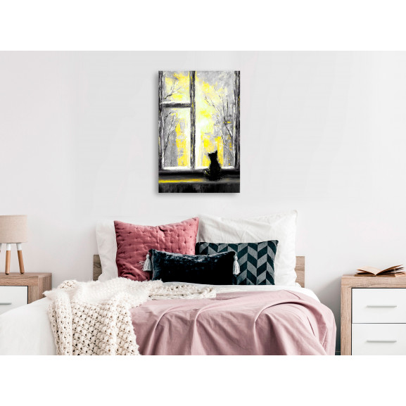Tablou longing kitty (1 part) vertical yellow