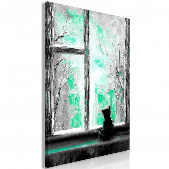 Tablou Longing Kitty (1 Part) Vertical Green