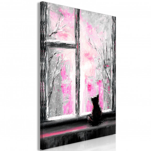 Tablou Longing Kitty (1 Part) Vertical Pink