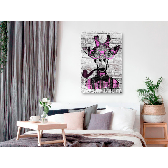 Tablou giraffe with pipe (1 part) vertical pink