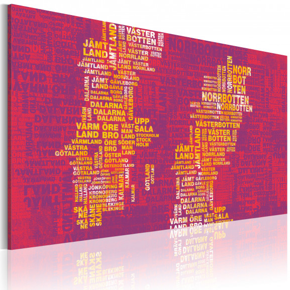Tablou Text Map Of Sweden (Pink Background)