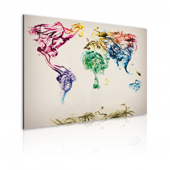 Tablou The World Map Colored Smoke Trails