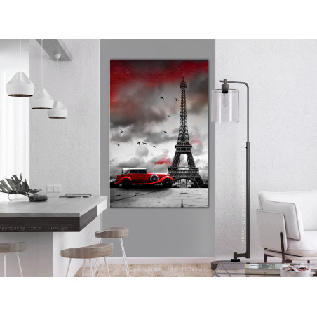Tablou Red Car In Paris (1 Part) Vertical-01