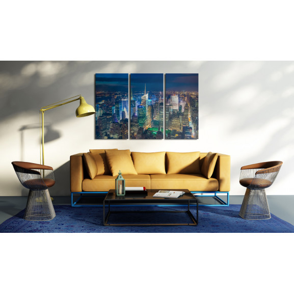 Tablou bird´s eye view of new york city by night