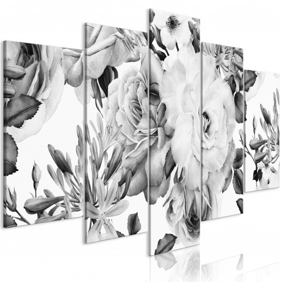 Tablou Rose Composition (5 Parts) Wide Black And White