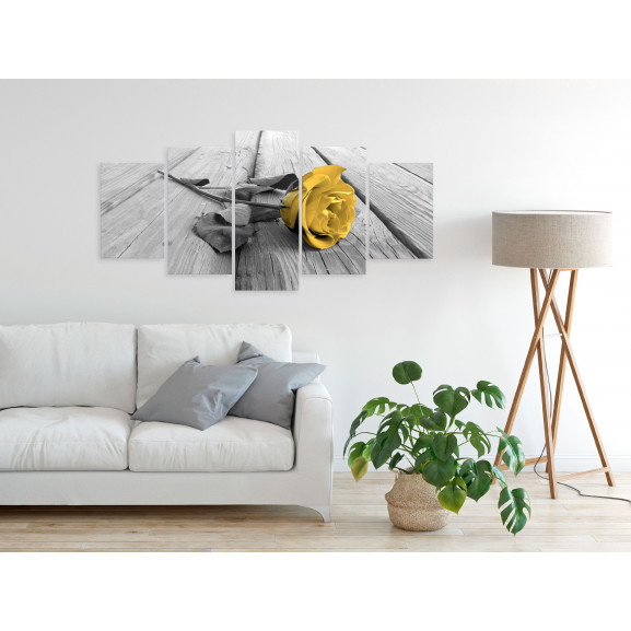 Tablou rose on wood (5 parts) wide yellow