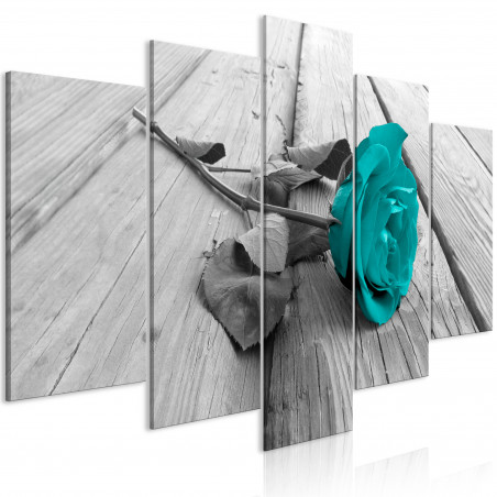 Tablou Rose On Wood (5 Parts) Wide Turquoise-01