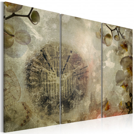 Tablou Vintage, Clock And Orchid Triptych-01