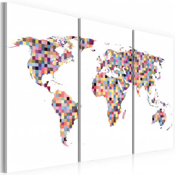 Tablou Map Of The World Pixels Triptych