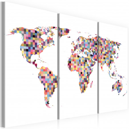Tablou Map Of The World Pixels Triptych-01