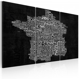 Tablou Text Map Of France On The Black Background Triptych