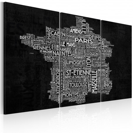 Tablou Text Map Of France On The Black Background Triptych-01