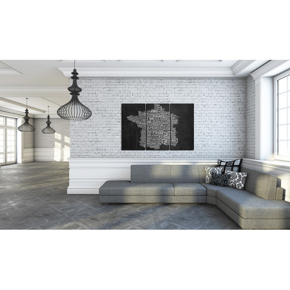 Tablou text map of france on the black background triptych