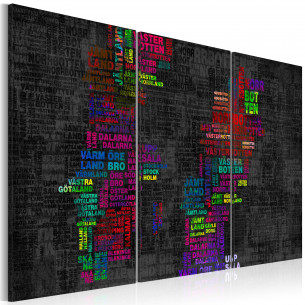 Tablou Map Of Sweden (Colored Names Of Cities) Triptych