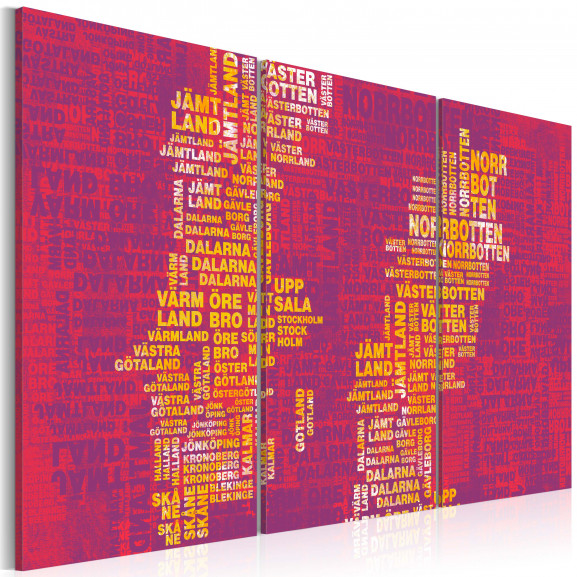 Tablou Text Map Of Sweden (Pink Background) Triptych