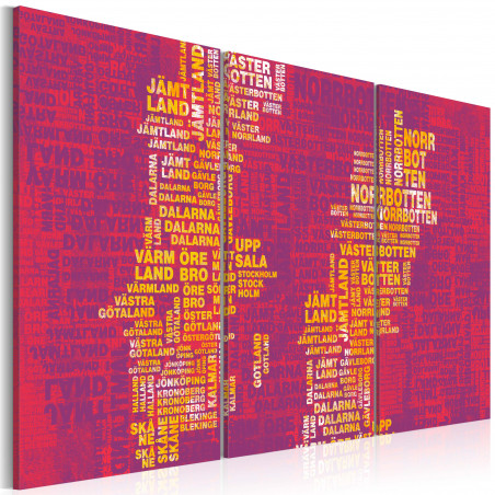 Tablou Text Map Of Sweden (Pink Background) Triptych-01