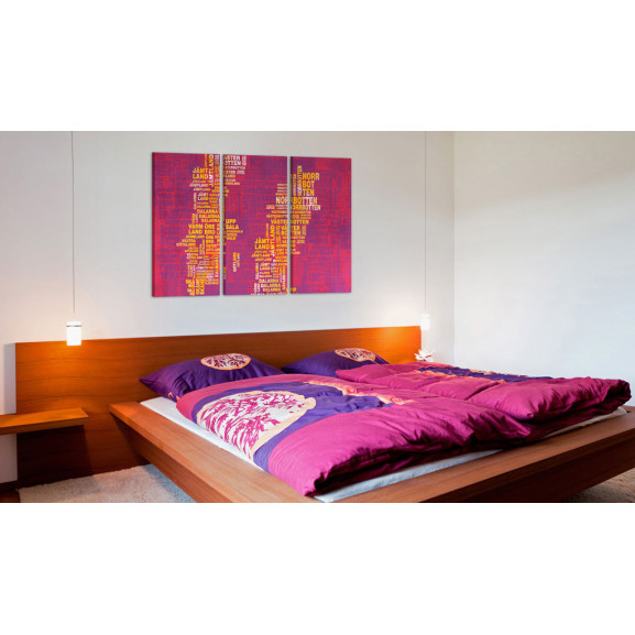 Tablou text map of sweden (pink background) triptych