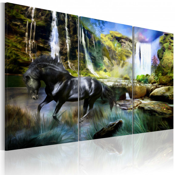 Tablou Horse On The Sky-Blue Waterfall Background