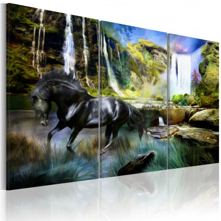 Tablou Horse On The Sky-Blue Waterfall Background-01