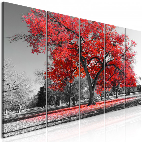 Tablou Autumn In The Park (5 Parts) Narrow Red