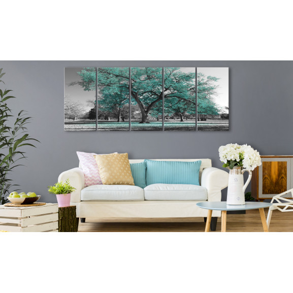 Tablou autumn in the park (5 parts) narrow turquoise