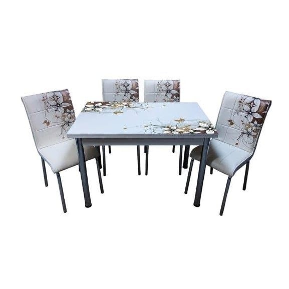 Set Masa Extensibila cu 4 scaune Cristal, Crem, 110/170 x 70 cm