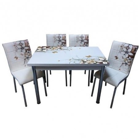 Set Masa Extensibila cu 4 scaune Cristal, Crem, 110/170 x 70 cm-01