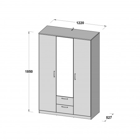 Dulap 3U Nikole, Stejar Sonoma, 1226 x 1850 x 527 mm.-01