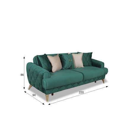 Canapea Extensibila Glamour Cu 3 Locuri, Verde, 220 X 94 X 86 Cm-01