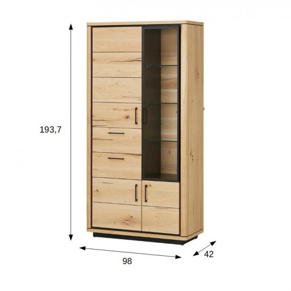 Vitrina tulsa, smoked oak, furnir din lemn masiv, 98 x 42 x 193,7 cm