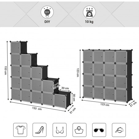 Raft De Depozitare Din Plastic, Negru, 153 x 31 x 153 cm-01