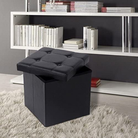 Taburet Pliabil Amara, Cu Lada, Negru, 38 x 38 x 38 cm-01