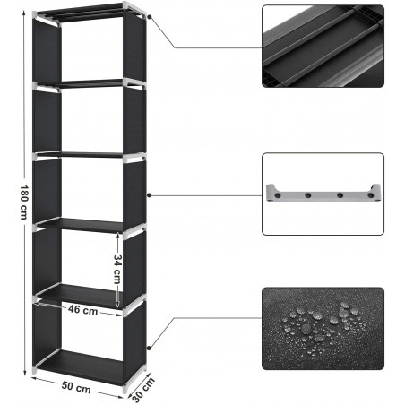 Raft De Depozitare Practical Negru, 50 x 30 x 180 cm-01