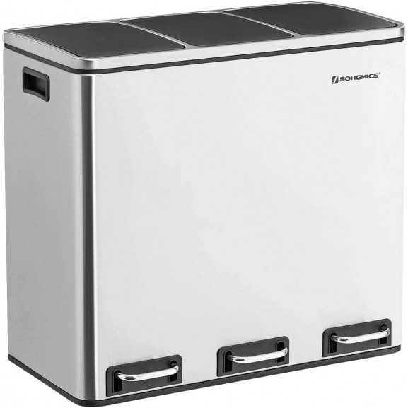 Poze Cos De Gunoi Triplu Compartimentat Gri, 61.5 x 31.5 x 56 cm
