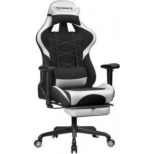 Scaun Birou Gaming, Alb&Negru, 69 x 70.5 x (128-138) cm