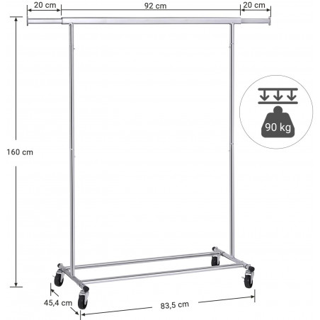 Suport mobil cu 1 bara Chrome 1, (92-132) x 45.4 x 160 cm-01