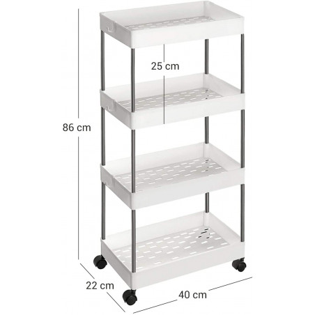 Etajera cu roti si 4 rafturi, 40 x 22 x 86 cm-01