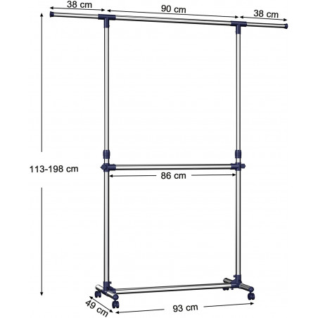 Cuier Garmint Cu Rotile, Inox, 19.29 x 113 x 44.49 Cm-01