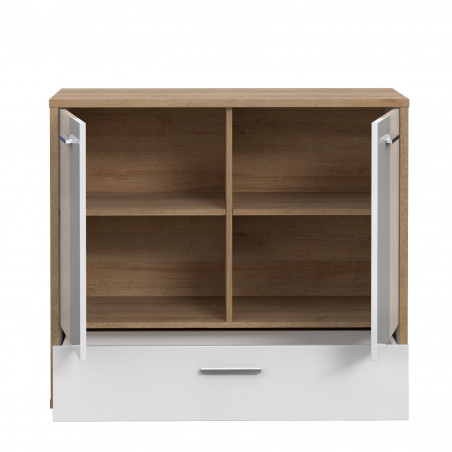 Comoda Chicory, Stejar Riviera si alb si alb super lucios, 94.5 cm-01
