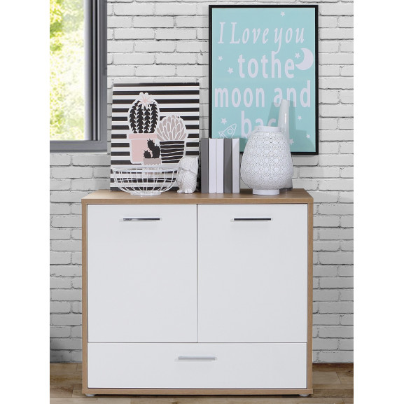 Poze Comoda Chicory, Stejar Riviera si alb si alb super lucios, 94.5 cm