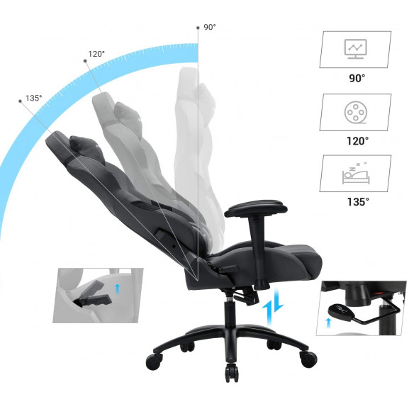 Scaun birou gaming ergonomic cu cotiere reglabile, 60 x 128 x 70 cm