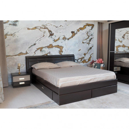 Set Mobila Dormitor Pallas Wenge Cu Pat 160 X 200 Cm, 2 Noptiere, Dulap Si 1 Comoda-01